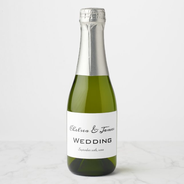 Calligraphy White Mini Sparkling Wine Bottle Custo Sparkling Wine Label (Front)