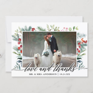Calligraphy Winter Greenery Love Thanks Wedding Thank You Card