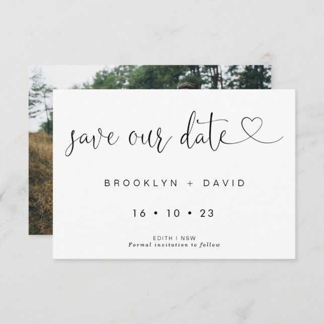 Calligraphy With Heart Wedding Save The Date Card (Front/Back)