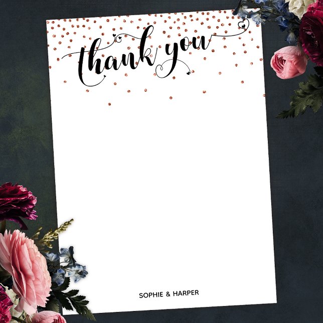 Calligraphy with Hearts and Copper Confetti Thank You Card (Creator Uploaded)