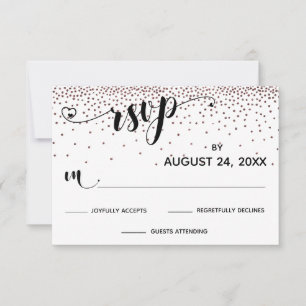Calligraphy with Hearts, Rose Gold Confetti RSVP Card