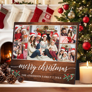 Calligraphy Wood Print 5 Photo Family Christmas Plaque