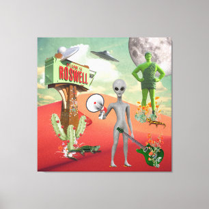 Calling All Aliens UFO Desert Surreal Collage Canvas Print