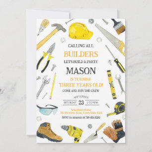 Calling All Builders Construction Tools Birthday  Invitation
