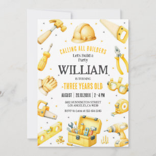 Calling All Builders Kids Boy Birthday Invitation