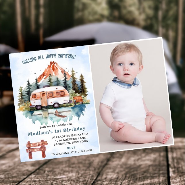 Calling All Campers 1st Birthday Camping Photo  Invitation (Creator Uploaded)