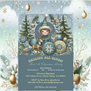 Calling All Elves Snowflakes Hail Christmas Party Invitation