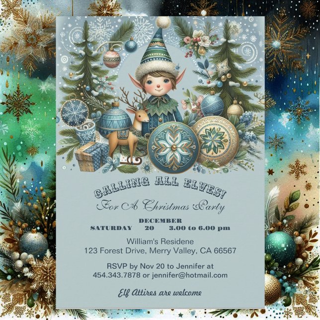 Calling All Elves Snowflakes Hail Christmas Party  Invitation (Calling All Elves Snowflakes Hail Christmas Party Invitation)