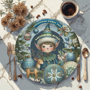 Calling All Elves Snowflakes Hail Christmas Party  Paper Plate