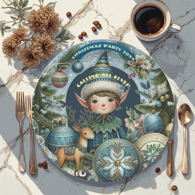 Calling All Elves Snowflakes Hail Christmas Party  Paper Plate (Calling All Elves Snowflakes Hail Christmas Party Paper Plates)