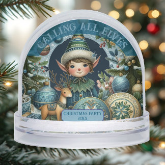 Calling All Elves Snowflakes Hail Christmas Party Snowglobe