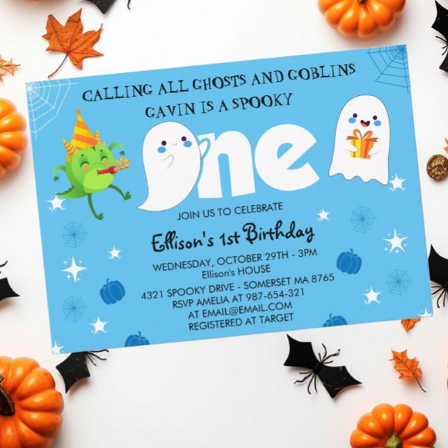 Calling All Ghosts and goblins First Birthday Blue Invitation (Creator Uploaded)