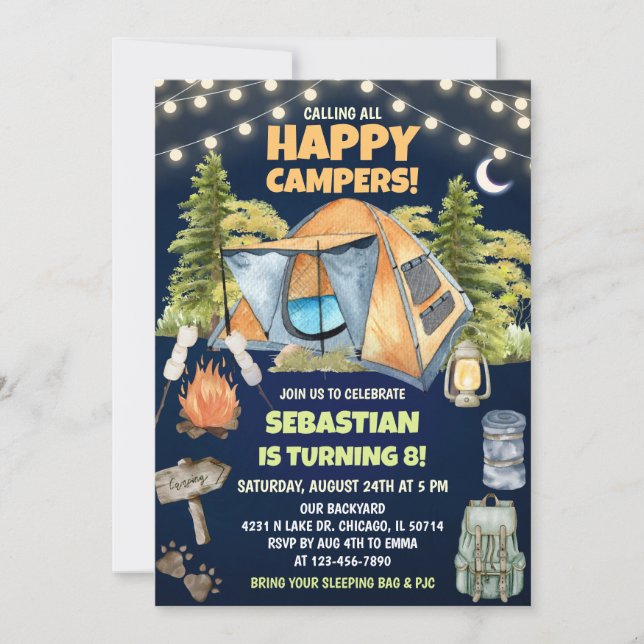 Calling All Happy Campers Birthday Invitation (Front)