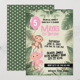 Calling All Monkeys Birthday Invitation (pink)