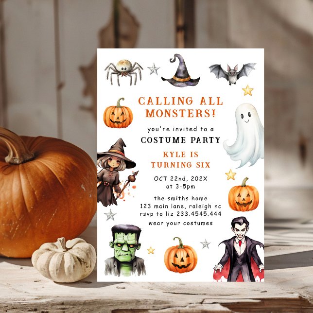 Calling All Monsters Costume Halloween Birthday  Invitation (Creator Uploaded)