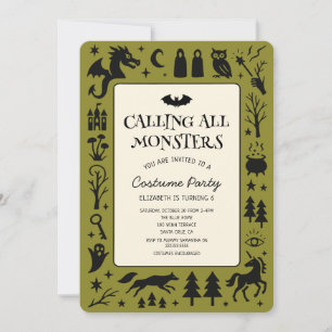 Calling All Monsters Cute Halloween Birthday Invitation