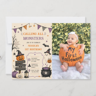 Calling All Monsters Halloween Birthday Photo Invitation