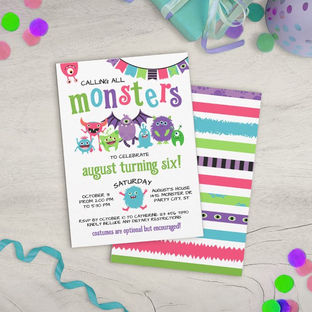 Calling All Monsters Kids Halloween Birthday Party Invitation (Creator Uploaded)