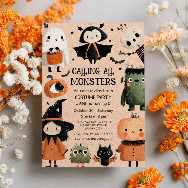 Calling All Monsters Spooky Cute Birthday Party  Invitation (Creator Uploaded)