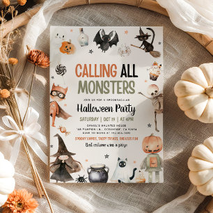 Calling All Monsters Spooky Kids Halloween Party Invitation