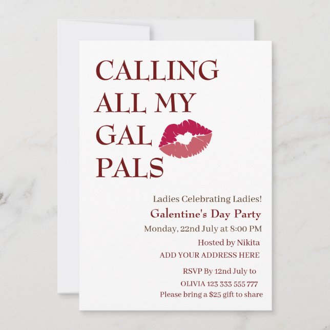 CALLING ALL MY GAL PAL Galentine's Day Girls Night Invitation (Front)