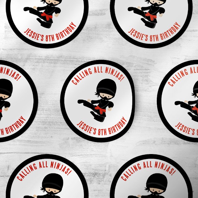 Calling all Ninjas! Kid's Birthday Party Classic Round Sticker (Creator Uploaded)