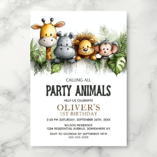 Calling All Party Animals 1st Birthday Party Invitation