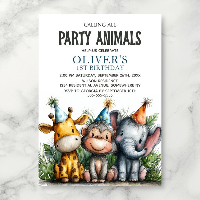 Calling All Party Animals 1st Birthday Party Invitation (Creator Uploaded)