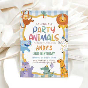 Calling All Party Animals Birthday Invitation