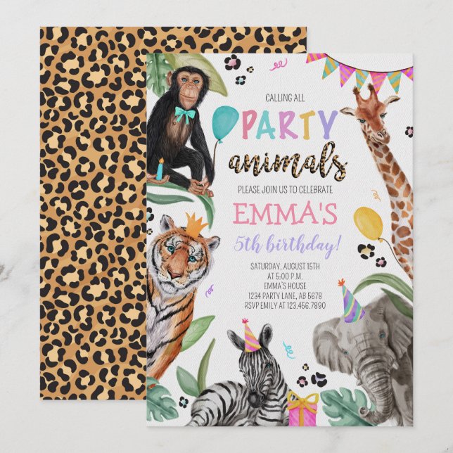 Calling All Party Animals Birthday Invitation (Front/Back)
