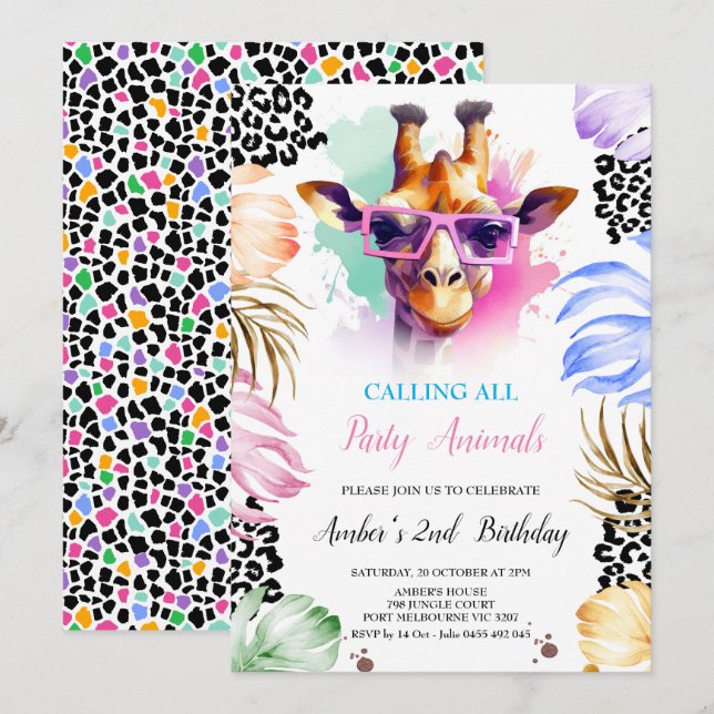 Calling All Party Animals Birthday Invitation (Front/Back)