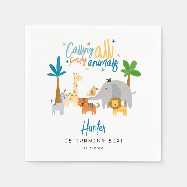 Calling All Party Animals Birthday Party Napkin (Front)