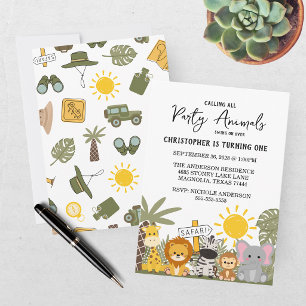 Calling All Party Animals Boy Safari Birthday Invitation