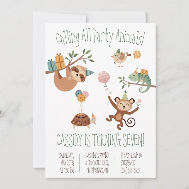 Calling all Party Animals!  Fun Birthday Party Invitation (Front)