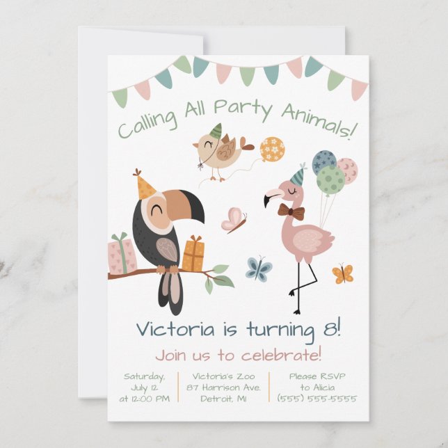 Calling all Party Animals!  Fun Birthday Party Invitation (Front)