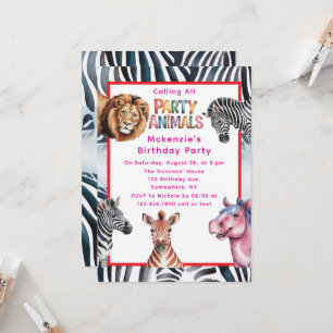 Calling All Party Animals Girls' Birthday Party Invitation