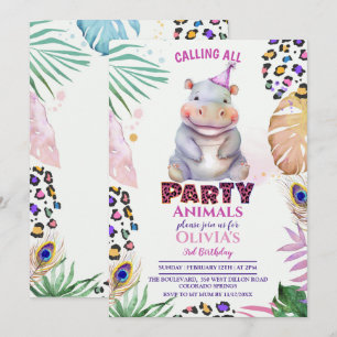 Calling all Party Animals Hippo Birthday Invitatio Invitation