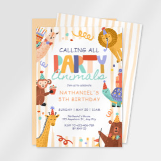 Calling All Party Animals Kids Birthday Invitation