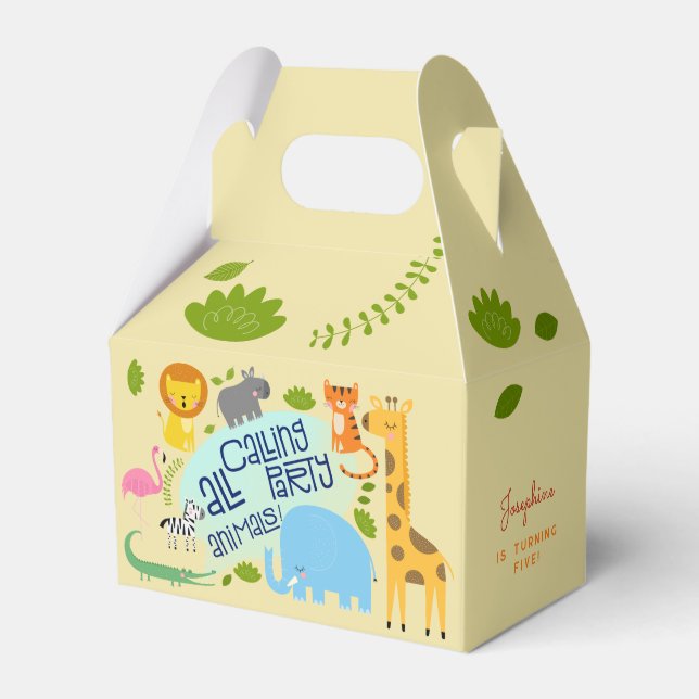 Calling all party animals kids birthday party favor box (Front Side)