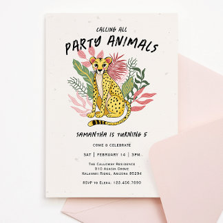 Calling All Party Animals Kids Cheetah Birthday Invitation