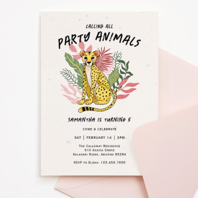 Calling All Party Animals Kids Cheetah Birthday Invitation (Creator Uploaded)