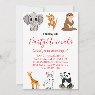 Calling All Party Animals Pink Safari Birthday  Invitation
