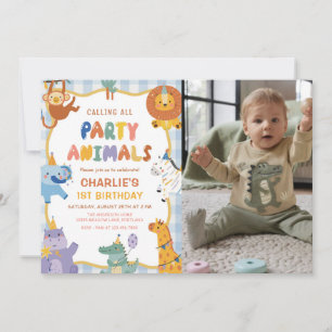 Calling All Party Animals Safari Birthday Photo Invitation