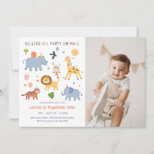 Calling All Party Animals Safari Birthday Photo Invitation