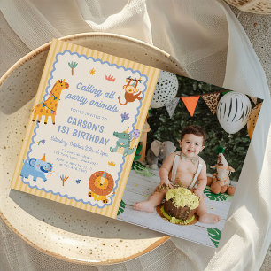Calling All Party Animals Safari Birthday Photo Invitation