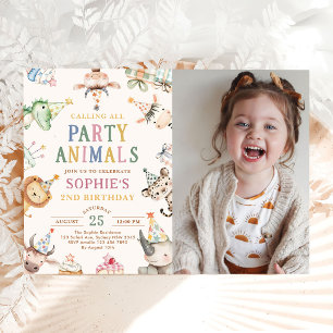 Calling All Party Animals Safari Birthday Photo Invitation
