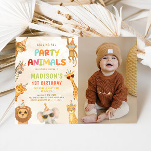 Calling All Party Animals Safari Birthday Photo Invitation