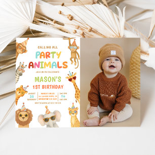 Calling All Party Animals Safari Birthday Photo Invitation