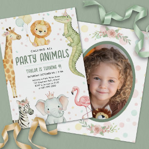 Calling All Party Animals Safari Birthday Photo Invitation