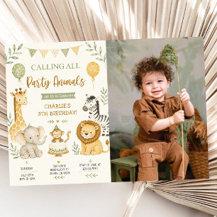 Calling All Party Animals Safari Birthday Photo Invitation